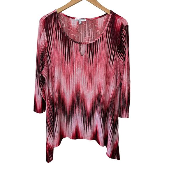 Notations Blouse Women's Size 2X Keyhole Front 3/4 Sleeve Pink Red Scoop Neck - Picture 1 of 7